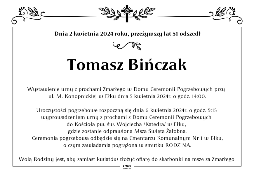 Tomasz Bińczak - nekrolog